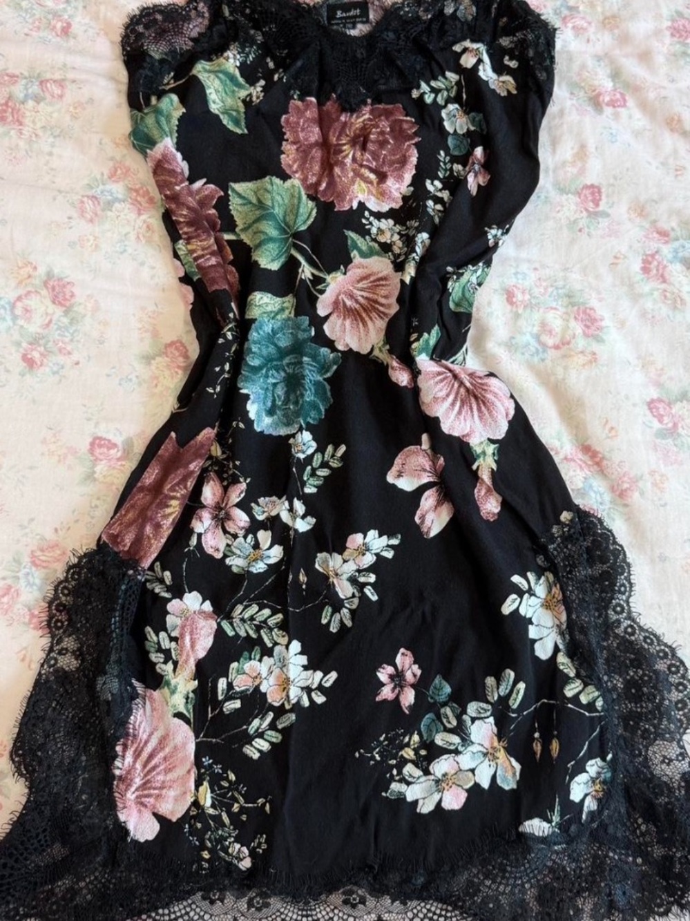 Bardot Floral Lace-Trim Slip Dress
